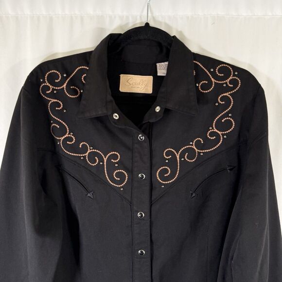 Scully Western Shirt Women's XXL Black Pearl Snap Long Sleeve Embroidered - Picture 2 of 11